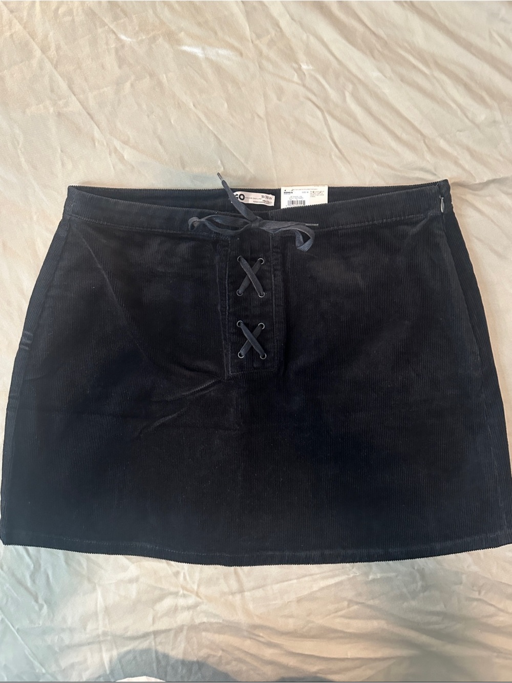SO Black Corduroy Lace-Up Mini Skirt